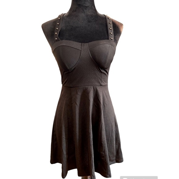 Material Girl Dresses & Skirts - Material Girl Black Studded Strap Fit Flare Mini Dress Small NWT Party Club